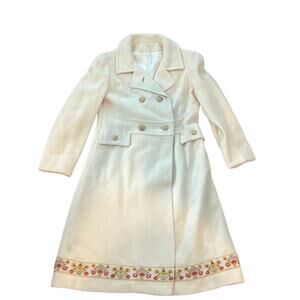 Vintage Boho Cream Pea Coat with floral detail Supreme Made USA-Small